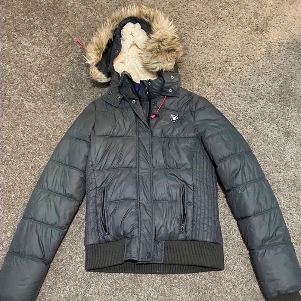 American Eagle Fur Collar Hooded Puffer Coat